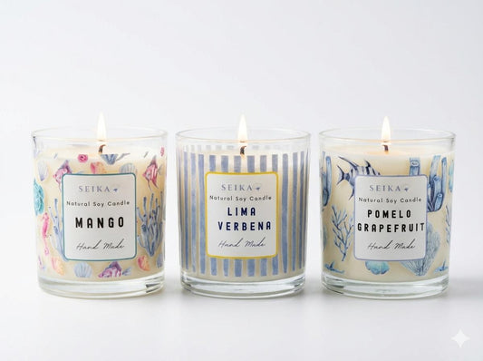 Pack 3 velas de soya natural Seika | Aromas Cítricos y tropicales